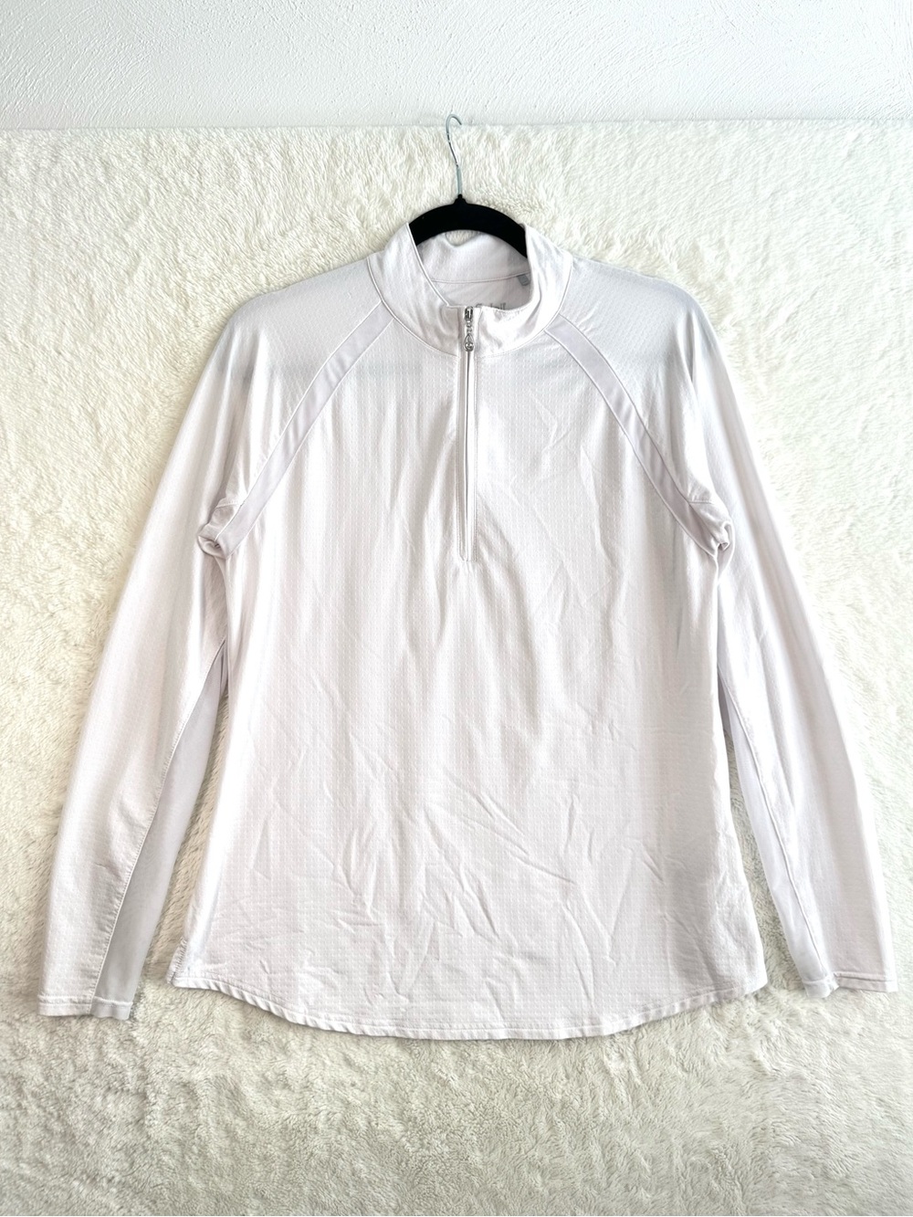 SanSoleil Long Sleeve Zip Mock Shirt Women’s Medium White UV 50+ Stretch Tennis